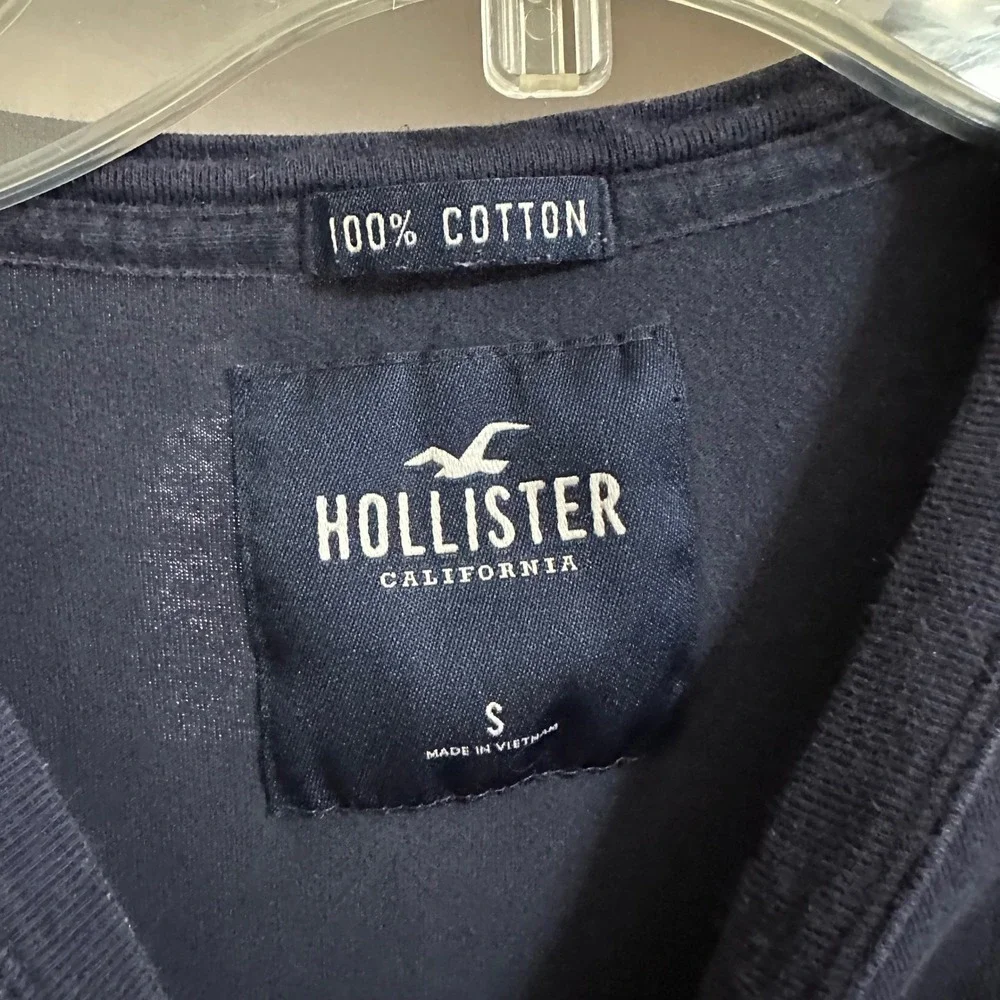 Hollister California Long Sleeve Graphic T Shirt Navy Blue Cotton Sz S Mens Y2K - Picture 3 of 5